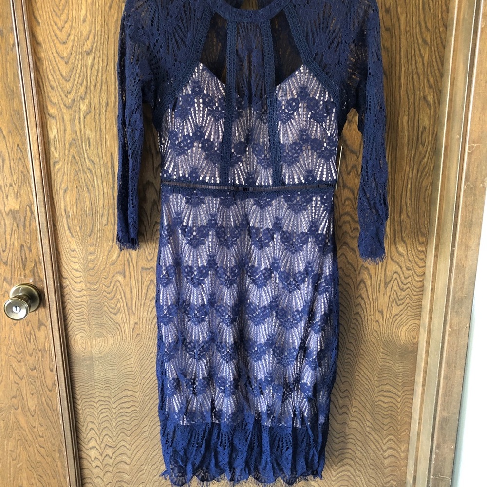 Guess Elegant Navy Long Sleeve Lace Dress